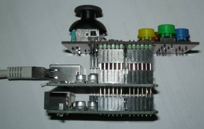 Empilage Arduino uno + Ethnet shield + Joystick.